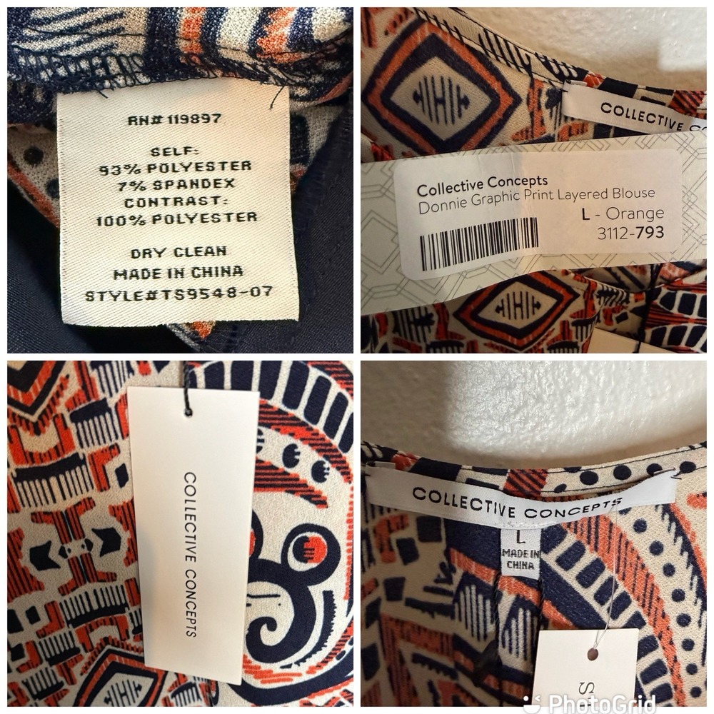 New Collective Concepts Donnie Graphic Print Blouse Tank Top Orange Womens Large - Picture 8 of 8